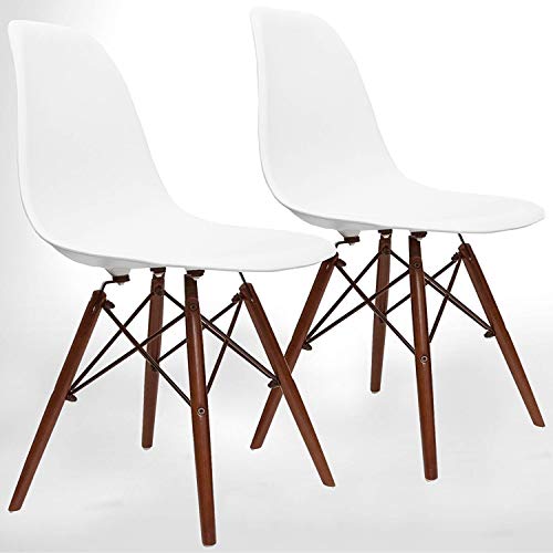 UrbanMod Mid Century Modern Style Chairs The 'Easy Assemble DSW Ergoflex Abs Plastic and 'One Wipe Wonder' Comfortable Dining Meets 5-Star, Set of 2 (Red Walnut)