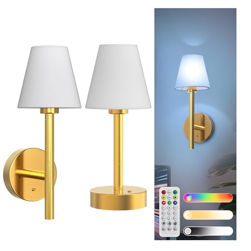 L LOHAS LED RGB Battery Operated Wall Sconce & Table Lamp Set of 2, Gold