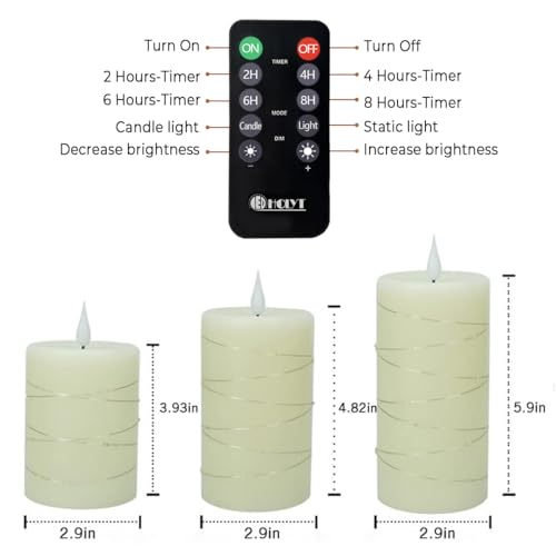 Image of LEDHOLYT Rechargeable Flameless Candles, Embedded Star String Flickering Real Wax Flameless Candles for Romantic Ambiance and Festival Home Decoration with Remote & Timer