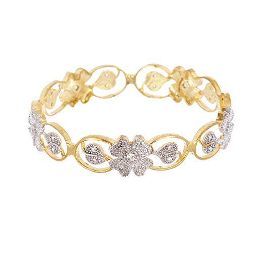 Image of KENNICE American Diamond Floral Shape Gold Plated Bangles Jewellery For Women & Girls