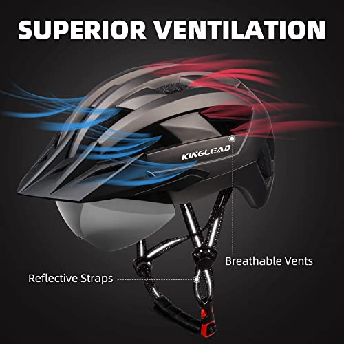 KINGLEAD Casco de Bicicleta para Hombres y Mujeres con Iluminación LED Recargable por USB, Gafas Magnéticas y Visera Extraíble, Casco de Bicicleta de Montaña Carretera - imagen 7
