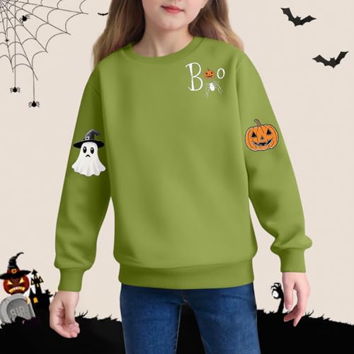 Halloween Sweatshirt for Girls Boys Ghost Pumpkin Spooky Season Sweatera Crewneck Long Sleeve Fall Kids Pullover Tops4