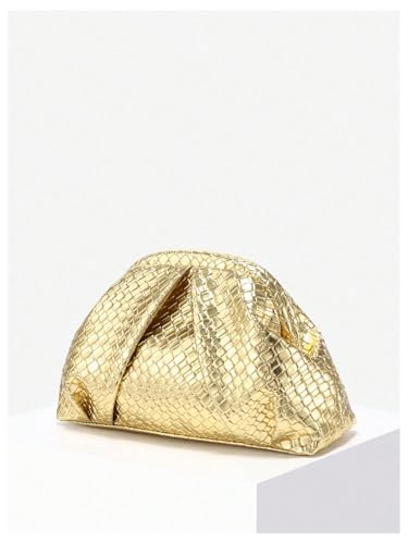 Image of OYOANGLE Women's Minimalist Woven Leather Clutch Purses Textured Kiss Lock Pleated Vintage Evening Handbags