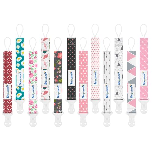 Image of Smlpuame Pacifier Clip Girl,12 Pack Stylish Binky Clips Strap for Baby Girls,Paci Holder with Clip Lightweight Universal Fits Most Pacifiers Teether Toy Teething Ring Soothie,Baby Gifts