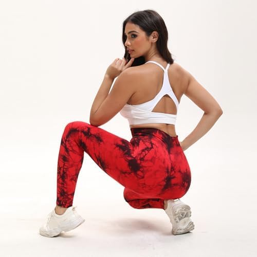 Tie Dye High Waisted Seamless Women's Yoga Leggings Soft Tummy Control Workout Leggings for Gym Athletic Red XX-Large image 7 of 7 B0DRF72X4J