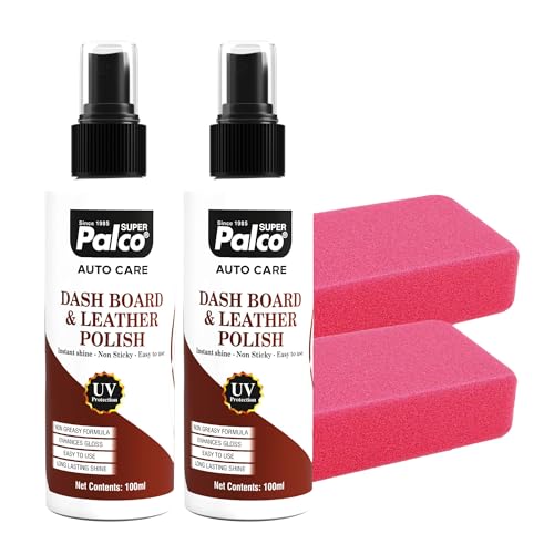 PALCO Auto Care Dash Board & Leather Polish 100ml (Pack of 2) with Sponge Instant Shine All in One Bike Polish for Shining UV Protection Restores...