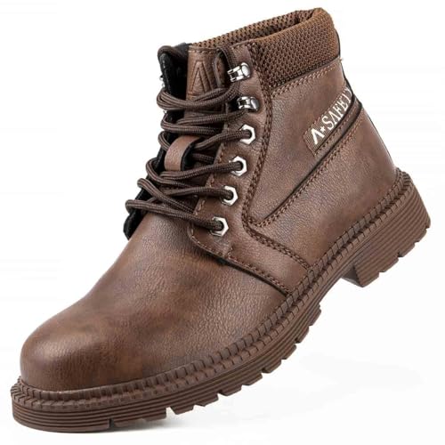 Calzado De Seguridad Laboral For Hombre, Calzado De Trabajo Resistente A Impactos Y Perforaciones, Calzado De Protección Antideslizante Y Resistente Al Desgaste, Botas Ligeras.(Brown,44 EU)