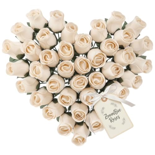 72 Pcs White Wooden Rose Gift Set - Realistic Ivory Wood Flower Bouquet Bulk Artificial Cream Roses for Valentines Day Wedding Decor Anniversaries Mothers Day and Spring DIY Crafts