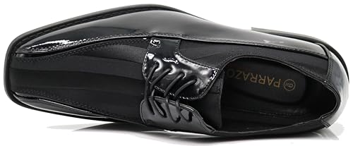 Image of BMY Men's Striped Satin Matching Patent Upper Oxfords Formal Dress Shoes