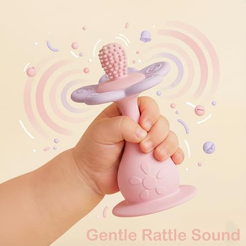 Image of Flower Teether Rattle, Silicone Baby Teething Toy 0-24M [Pink]