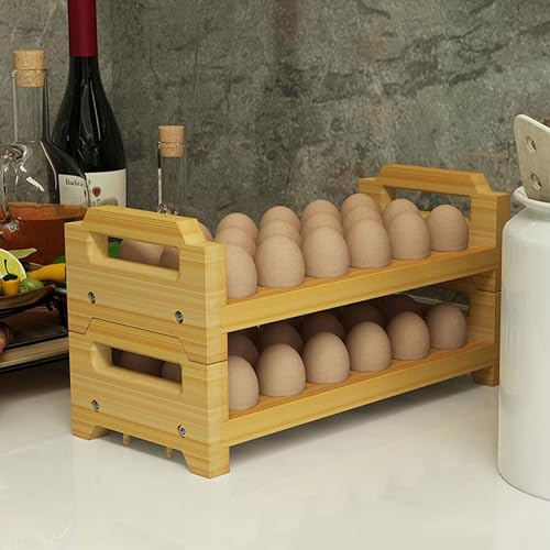 Bandeja de huevos en bambú natural de dos niveles con asa metálica superior 6