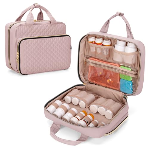 Image of Damero Pill Bottle Organizer Bag, Travel Medicine Bag Organizer, Misty Rose | Medicine Organizer and Storage for Pills, Vitamin, Fish Oil, Medical Supplements for Women and Men