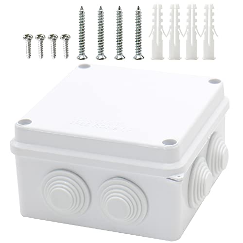 MAKERELE Junction Box IP65 Waterproof Dustproof Outdoors Boxes ABS Plastic Electronic Project Enclosure White 3.9â€Ã—3.9â€Ã—2.8â€inch (100Ã—100Ã—70mm)