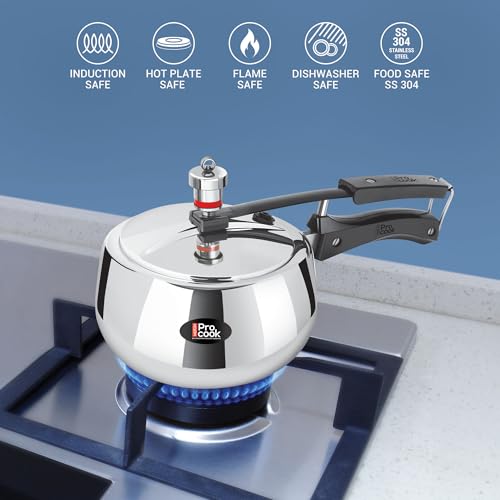 Image of Milton Pro Cook Induction Cookware & Gas Stove Friendly Triply Stainless Steel Curve Pressure Cooker with Inner Lid 2 Litre | Gasket Release System | Hot Plate & Flame Safe | 5 Year Warranty | Silver