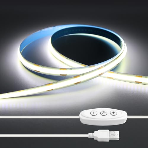 iNextStation Tira LED COB USB 5V Blanco Frio 6000K, 2M/640LEDs Regulable Luces de Cinta LED Flexible CRI 93+, Tiras Luz LED para Dormitorio, Retroiluminación de TV, Gabinete, Bar, Hogar Decoración