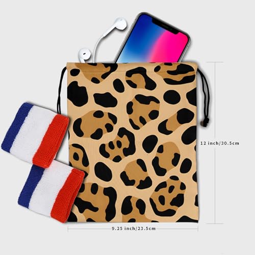 Image of Nerxy Brown Leopard Gymnastics Grip Bag - Leopard Print Drawstring Gym Bag for Gymnasts Cheetah Gymnastic Grip Bags Animal String Bag Pouch for Travel Sports