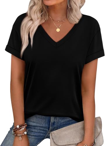 WEESO Short Sleeve Shirts for Women Trendy Summer Tops Black XL