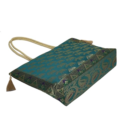 Image of Designer Ethnic Handmade Brocade Silk Tote Bag For Women's Shoulder Bag Shopping Bag For Girls 16 Inch