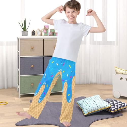 Boy's Pants Bright Blue Circle Ice Cream Jogger Pants Elastic Waist Long Bottoms Trousers with Pockets 6-14 Years4
