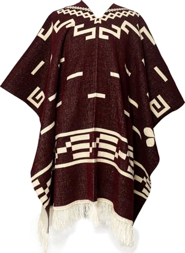 Handmade Alpaca Wool Poncho for Men, Western Andean Design, Thick, Soft and Warm, Artisan Made in Ecuador