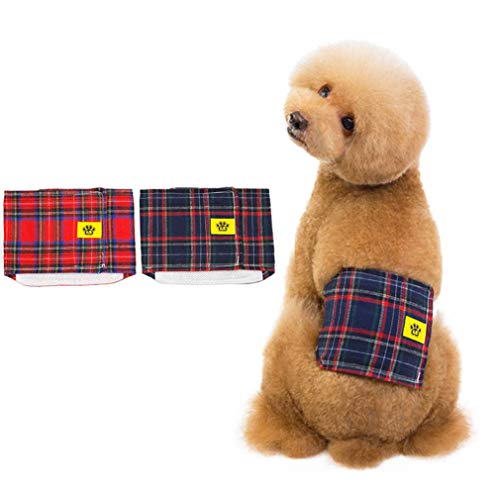IGUGHI ペットおむつ マナーベルト 雄犬 コットン 生理パンツ マナーウェア 男の子用 チェック柄 オムツカバー おしっこ 失禁 マーキング防止 老犬 介護用 お漏らし対策 ドッグウェア 犬 服 小型犬 中型犬 お出かけ 散歩 S~XL (L, 2点