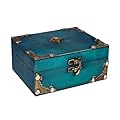 WaaHome Wood Treasure Box 5.5'' Small Decorative Box Teal Pirate Treasure Chest Jewelry Keepsakes Box for Kids Girls Boys Women Gifts Home Decor
