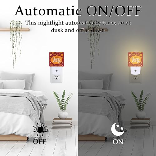 Image of Happy Thanksgiving Night Light for Kids,Autumn Fall Orange Pumpkin Maple Leaf Night Light Plug in with Dusk to Dawn Sensor,0.5w Energy Saving Nightlight for Hallway Stairway Kitchen Bedroom