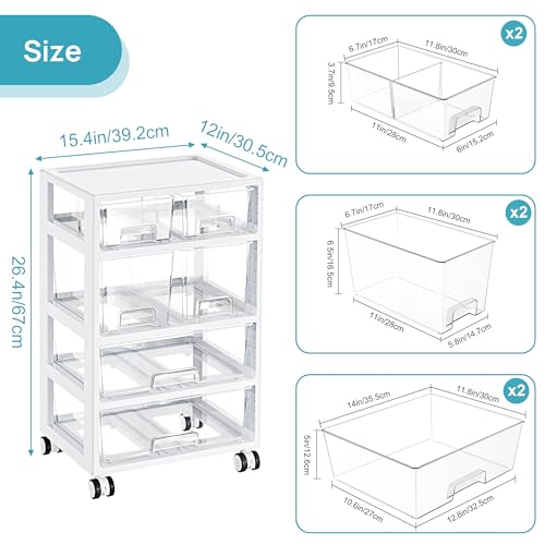 Image of Vtopmart Plastic Drawer Storage Orangizer, 4 Tier 6 Drawers with Wheels for Office Supplies, Art Crafts, Under Desk Storage for Office, Bathroom, Dresser, 1 Pack /Clear