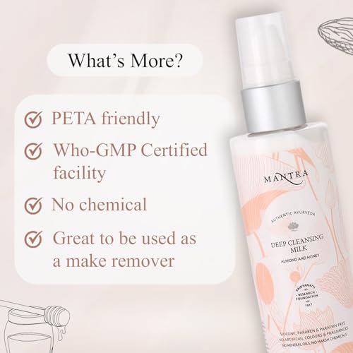 Image of Mantra Herbal Deep Cleansing Milk Almond And Honey - 50 ml | Removes Waterproof Makeup, Removes Dust, Oil and Grime