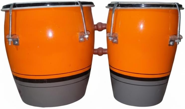 Handmade Wooden Bongo Drum, Orange and Charcoal Grey, Traditional Percussion Instrument