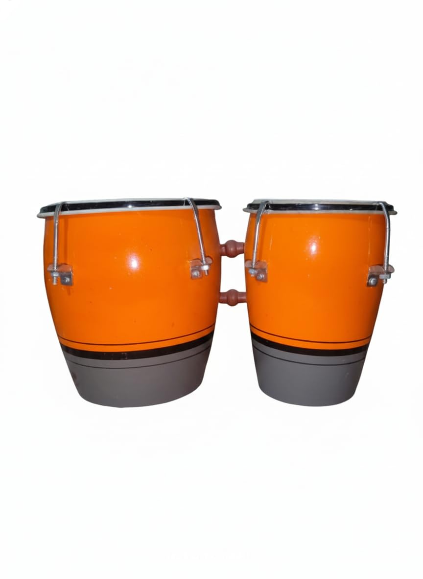 Handmade Wooden Bongo Drum, Orange and Charcoal Grey, Traditional Percussion Instrument