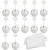 3️⃣ Conception de Taille Pratique – Le disque à facettes a un diamètre d'environ 5 cm, la longueur du fil est d'environ 10 cm, et les cartes de place sont d'environ 8.4–8.9 x 5.1–10.2 cm. L'encoche permet de fixer des photos, des cartes de table, des menus, etc. Ce produit est stable et esthétique, et le support de table offre suffisamment d'espace pour l'écriture et l'affichage.