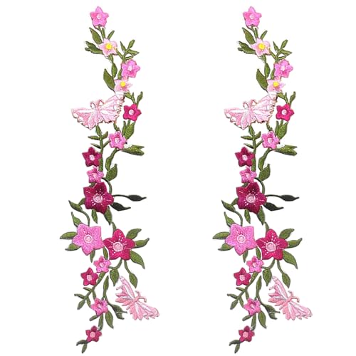 Zeng Decorative Patches,2 Pieces Butterfly Flower Embroidered Iron-On Patch, Embroidery Applique by DIY Cloth Art Embroidery Decoration Jeans Hats Blouses Sewing sew Shirts Appliques