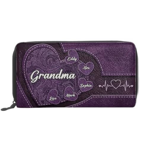 DOPTIKA Mothers Day Gifts for Mom, Grandma, Personalized 2D Leather Long Wallet, Great Grandma Gift, Grandma's Little Sweethearts Wallet, Mom Gifts from Daughters, Sons, Cute Wallets for Women