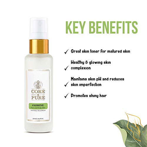 Image of CORE & PURE Jasmine Face and Body Mist Spray- Helps in Dull Skin (100% Natural Hydrosol, Floral Water)- 50ml