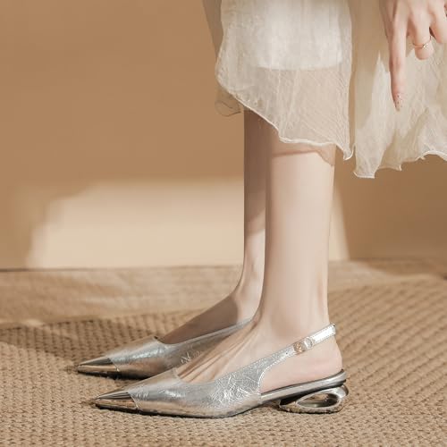 Women's Slingback Low Block Heels Closed Pointed Toe Ankle Strap Backless Pumps Shoes Daily Office Wedding Party Dressy Shoes4