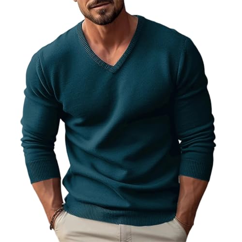 Men’s V-Neck Sweater Knit Pullover Solid Color Slim Fit Long Sleeve Autumn Winter Casual Warm Tops
