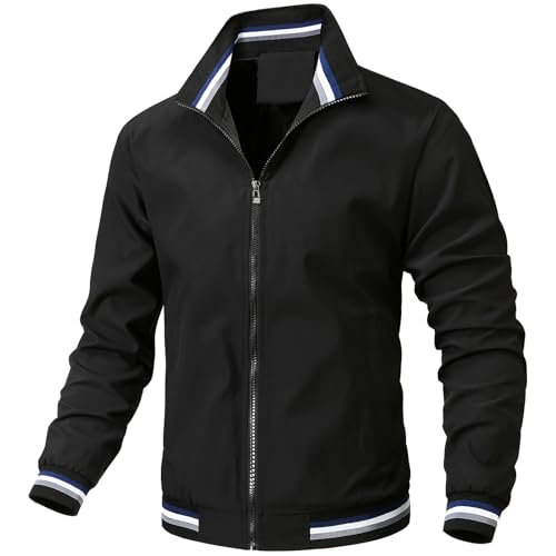 Image of PEGENO Men's Lightweight Jacket Spring Fall Thin Flight Bomber Jacket Sportwear Full Zip Windbreaker Casual Coat