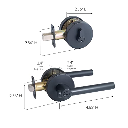 Image of Design House Eastport Keyed Entry Door Lever, Matte Black | Surface, Contemporary /Modern, Zinc, Hardware, 582650
