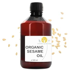 B.O.T Cosmetic & Wellness – Aceite de Sésamo Orgánico Prensado en Frío, Uso Cosmético, Masajes Ayurvédicos, Desmaquillante Natural, Tratamiento Capilar, DIY, Neutro, 500 ml