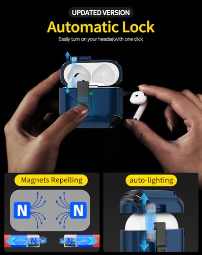 Image of Pohgelan Compatible with AirPods 4 Case (Blue) | Magnetic Automatic Lock with Phone Stand & Cleaning Kit,Compatible with Magsafe