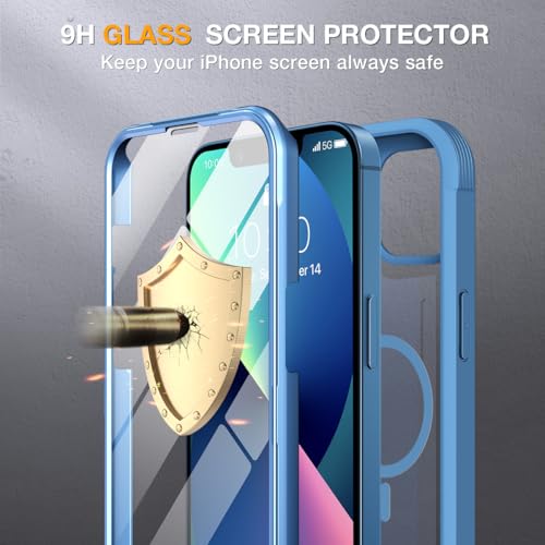 Image of Miracase for iPhone 13 Case 6.1'', [Bubble Free] Full-Body Bumper Phone case with Built-in Full Glass Screen,No Gap,Compatible with MagSafe,Blue