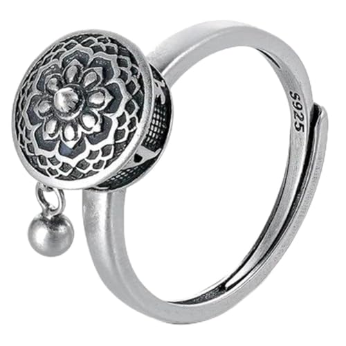 Luxylei Anillo Giratorio de Plata, Rueda de Oración Tibetana Budista, Fidget Ajustable de Buena Suerte para Mujeres y Niñas