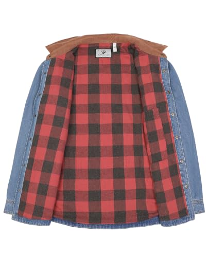 Image of ZENTHACE Men's Flannel Lined Denim Chore Coat, Snap Button Workwear | 11.2 oz 100% Prewashed Denim Cotton, Fully Flannel Lining, Corduroy Collar, 6-Pockets Oversized Utility Outdoor Barn Coat
