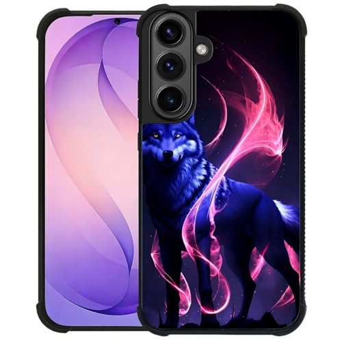 Goodsprout Compatible with Samsung Galaxy S26 Plus Case,Amazing Pattern Design Shockproof Anti-Scratch Hard PC Back Case for Samsung Galaxy S26 Plus Pink Flame Blue Wolf