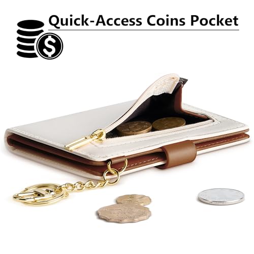 Image of Airkit Small Wallet Women RFID, PU Leather Card Holder with Keychain | Slim Compact Zipper Coin Purse for Ladies, Travel Holiday Gifts for Mom, Cute Mini Bifold Wallets