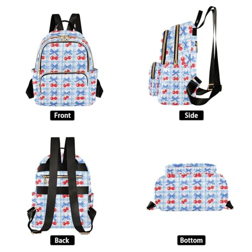 Image of ALAZA Cherry Blue Bow Plaid Women Backpack Purse Ladies Fashion Shoulder Bag Daypack Travel Bag 7.5L