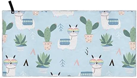 Large Beach Towel, Llama and Cactus Sand Free Microfiber Beach Towel, Absorbent Quick Dry Camping Yoga Towel 30x60in for Swimming Pool, Picnic, Yoga, Gym
