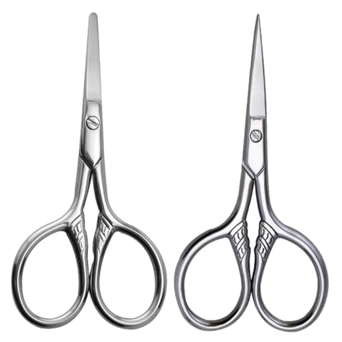 Beatifufu 2個眉毛カットハサミ ステンレス製美容はさみ 小さなトリマーはさみ 丸型 尖型刃付き ヘアカット 鼻毛 口ひげ 整理用 男女兼用