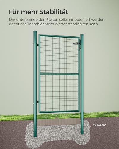 SONGMICS Gartentor, Gartentür, verzinkter Stahl, robust und langlebig, abschließbar, rundes Rohr, Tür 87 x 150 cm, 106 x 150 cm (B x H), grün GGD200G